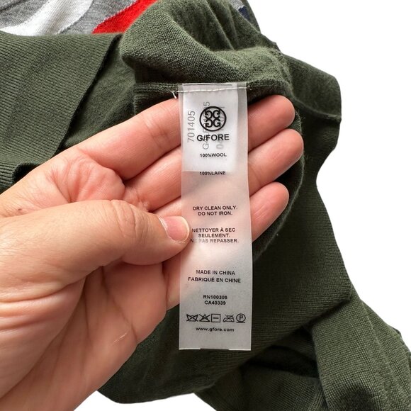 G/Fore Golf Womens Large Green Striped 100% Wool Lightweight Pullover V-Neck Swe - Picture 8 of 10